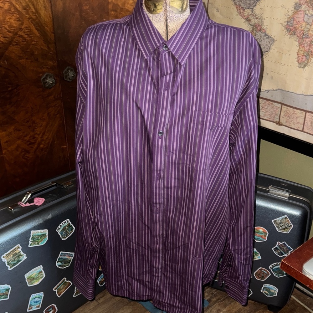 Sean John Men's 3XL Tailored Fit Purple Striped Dress Shirt - Sharp & Stylish!